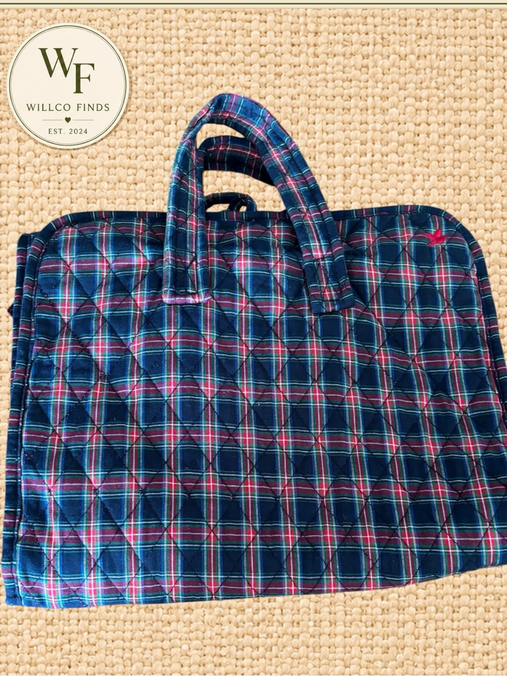 Aerie Plaid Hanging Travel Toiletry Cosmetic Organizer Quilted Bag
